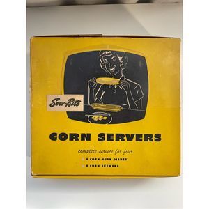 Vintage CornCob Holders- Serv-Rite -Green Plastic Full Set+Xtra Salt&Pepper+More